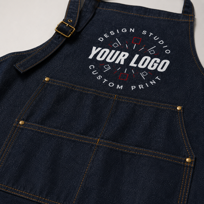 Logo Denim Bib Apron – Unisex Work Apron with Pockets