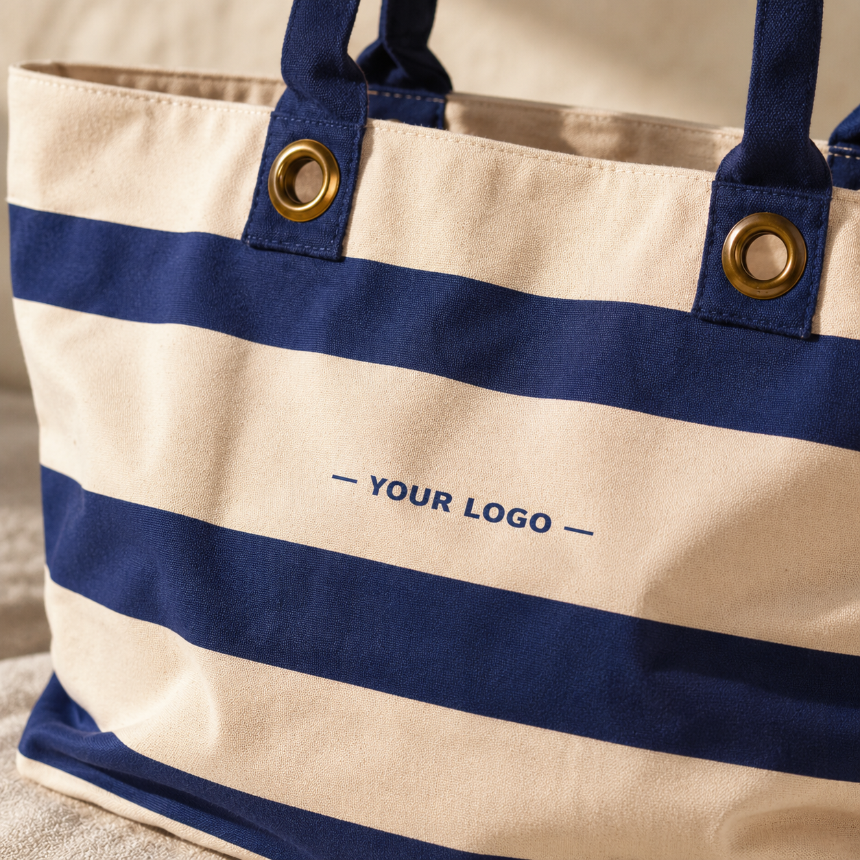 Striped Canvas Tote Bag with Logo – Nautical Beach & Shopping Tote