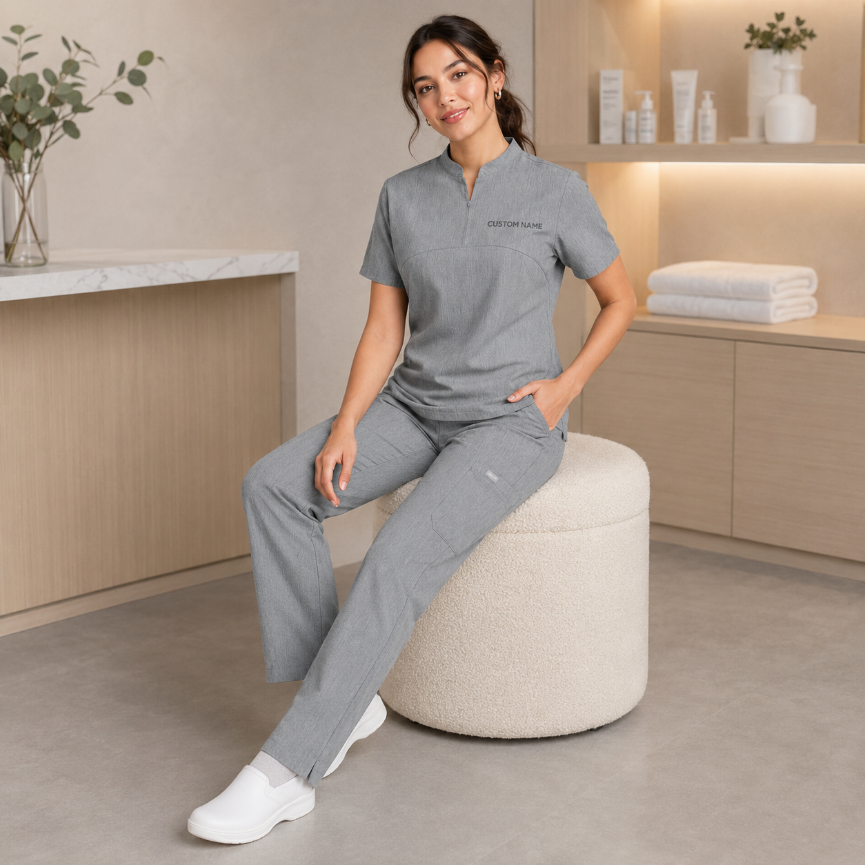 Personalized Scrub Set with Name – Short Sleeve Clinic Uniform for Spa & Salon Staff