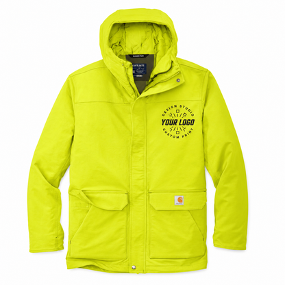 Custom Carhartt Hi-Vis Waterproof Jacket with Logo – Insulated Hooded Workwear Jacket
