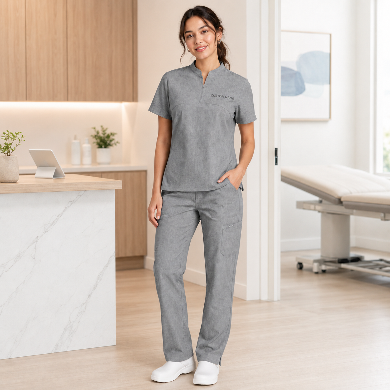 Personalized Scrub Set with Name – Short Sleeve Clinic Uniform for Spa & Salon Staff