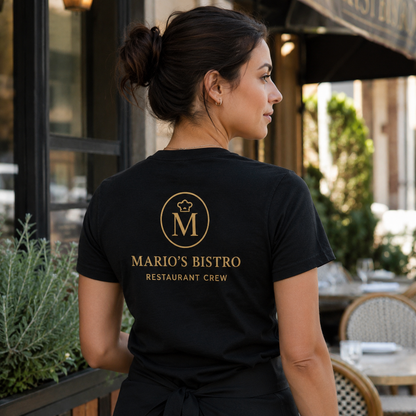 Restaurant Staff T-Shirt – Front & Back Logo Uniform Shirt for Cafe & Bar Crew