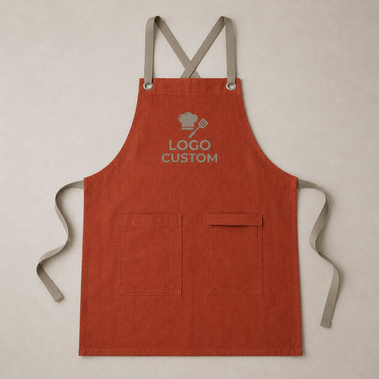 Logo & Name Cross-Back Apron – Linen-Look Bib Apron for Restaurants & Cafes