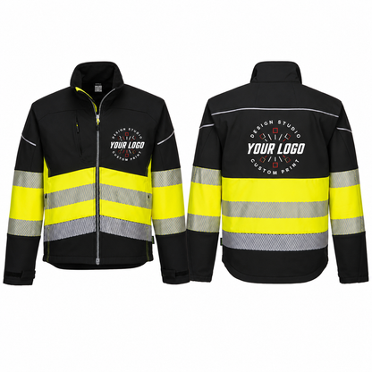 Custom Hi-Vis Work Jacket with Logo – Softshell Safety Jacket for Outdoor Crews