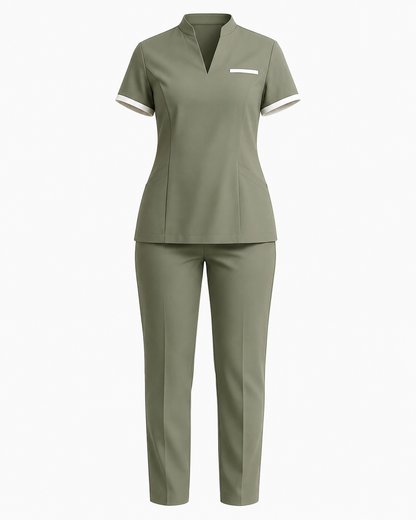 Women’s Olive Green Spa Uniform Set – Personalized Salon Tunic & Pants