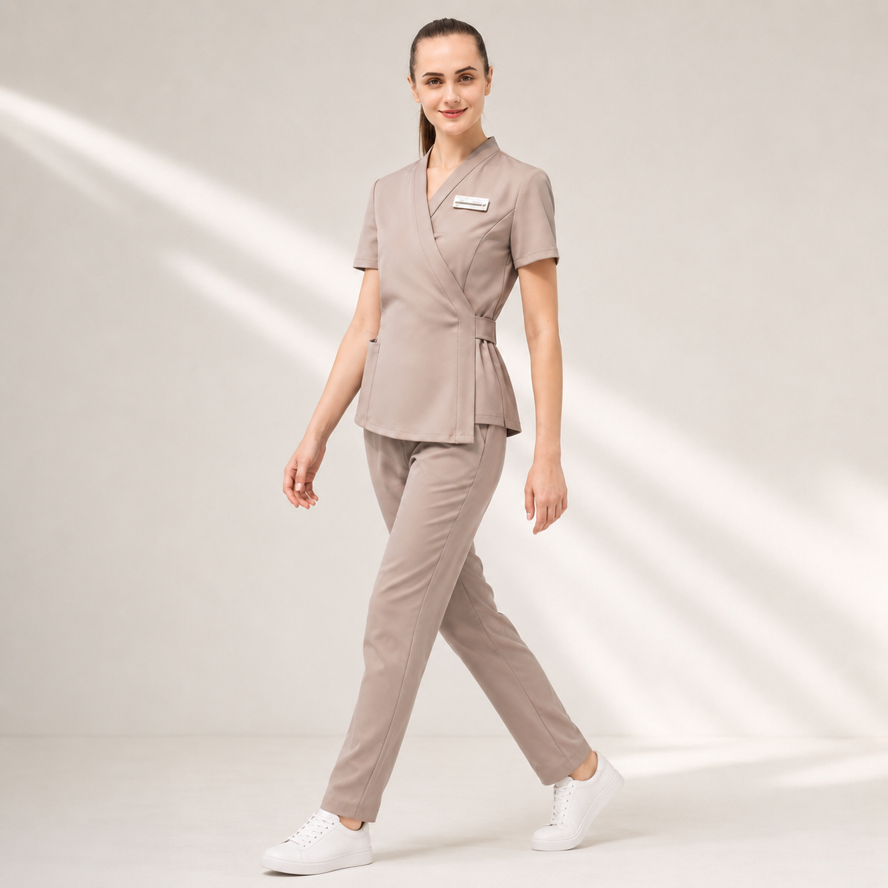 Embroidered Salon Uniform Set – Women’s Wrap Tunic & Pants for Spa Teams