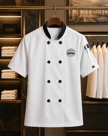 Short Sleeve Chef Jacket – Embroidered Restaurant Chef Coat with Logo