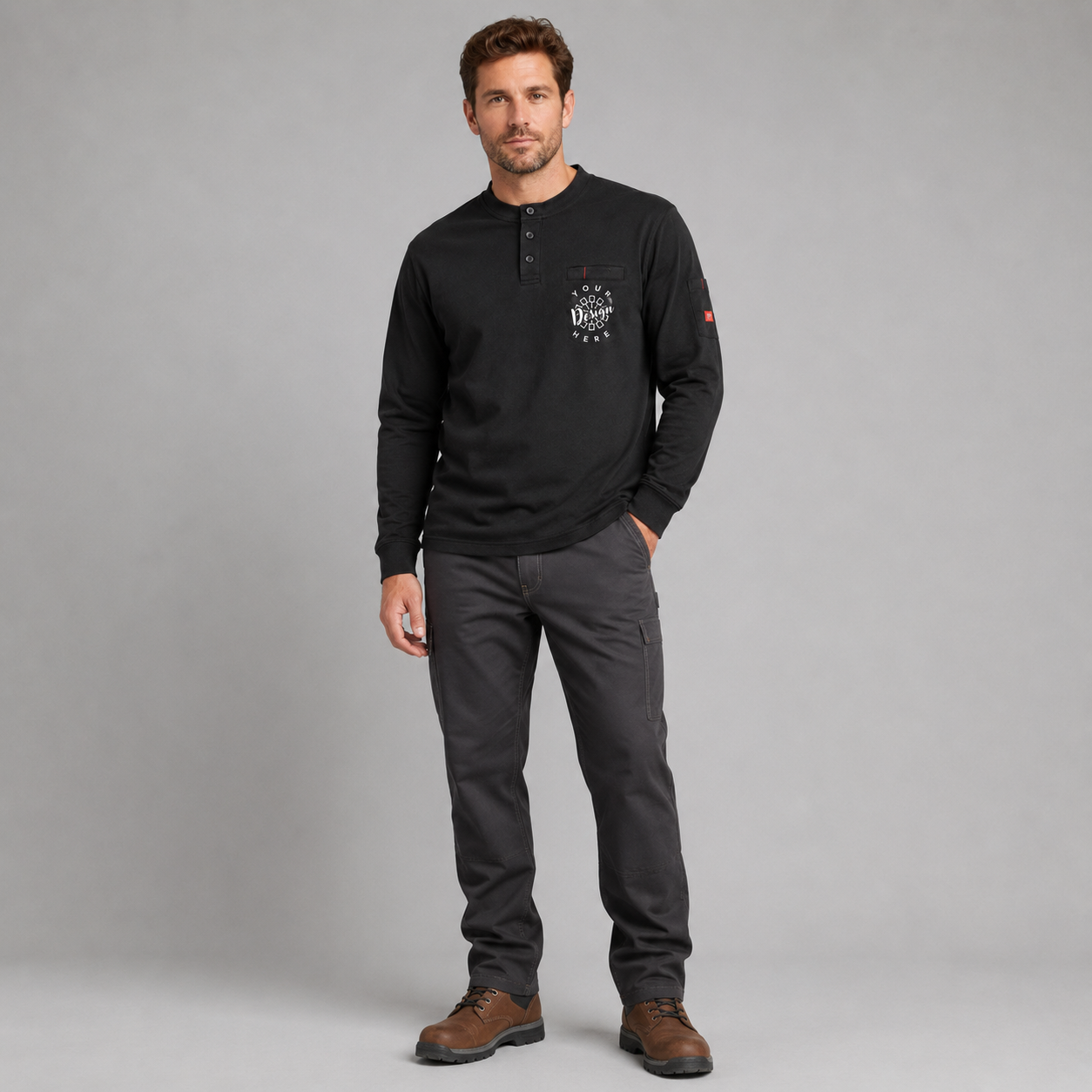 Custom FR Henley Shirt with Logo – Portwest FR32 Flame Resistant Work Shirt