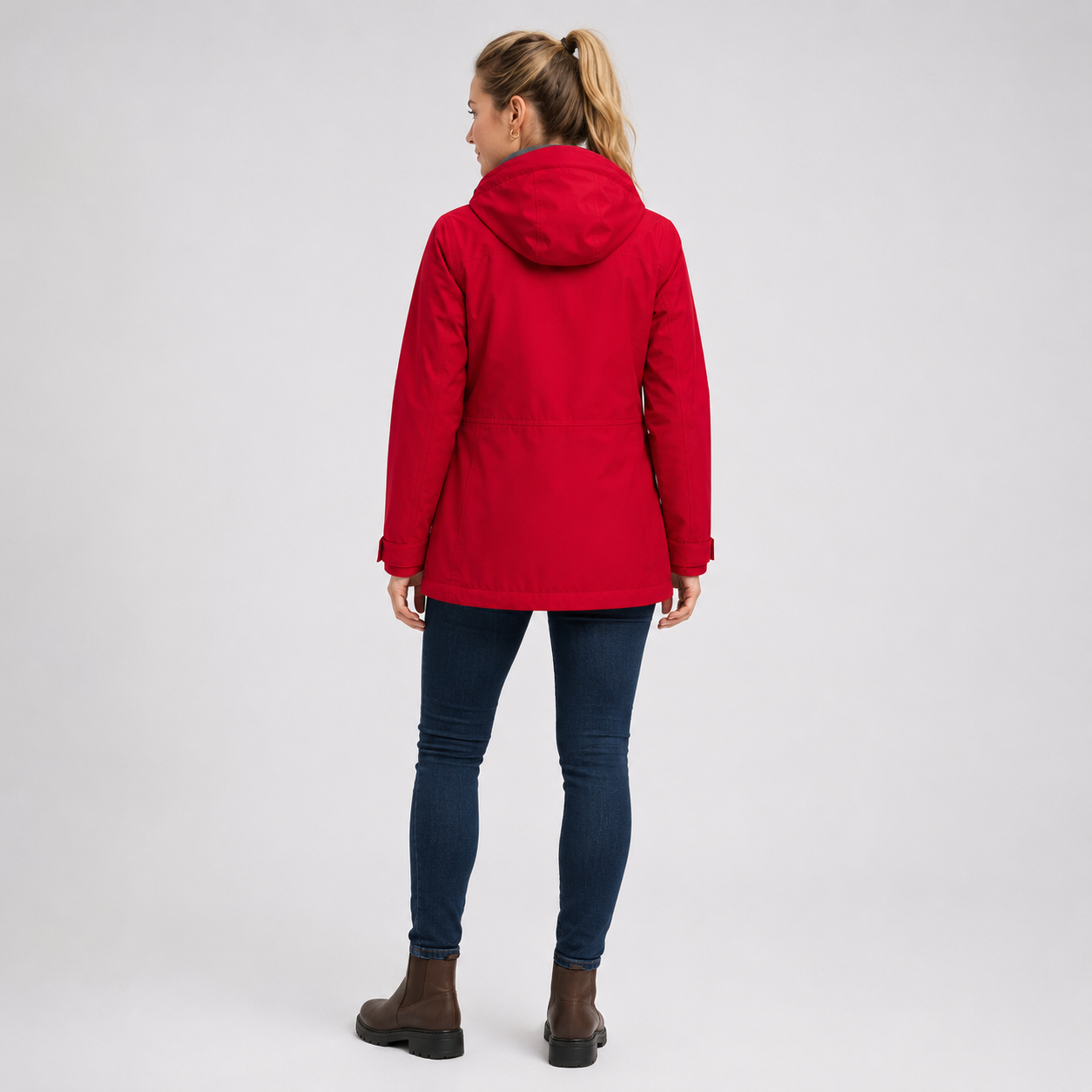 Women’s Waterproof Jacket with Logo – Red Fleece-Lined Hooded Jacket