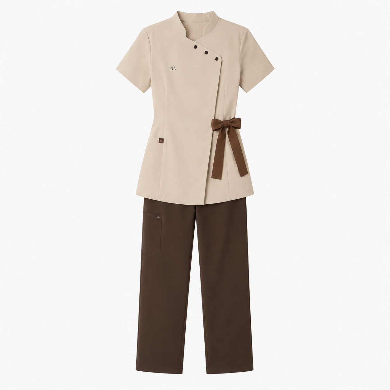 Women’s Spa Scrub Uniform Set – Logo Wrap Top & Pants