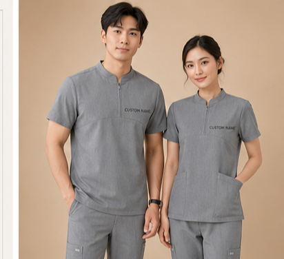 Personalized Scrub Set with Name – Short Sleeve Clinic Uniform for Spa & Salon Staff