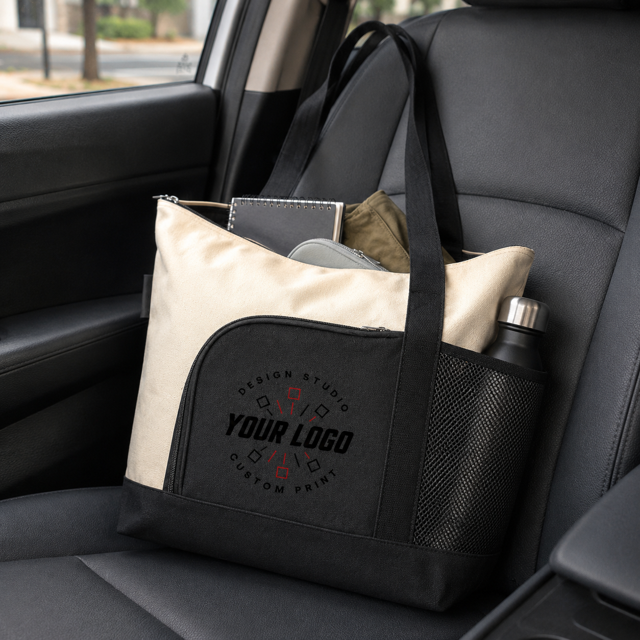 Multi-Pocket Zipper Tote Bag with Logo – Promotional Travel & Event Bag