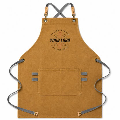 Canvas Leather Apron with Logo – Handmade Work Apron for Chefs & Makers