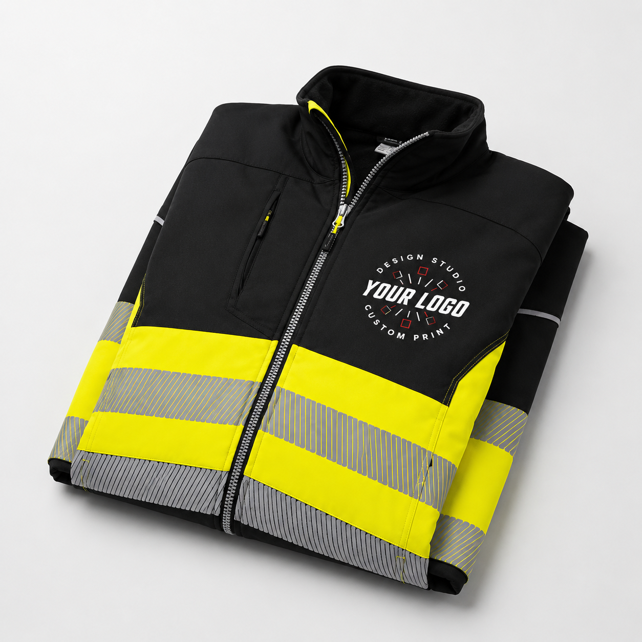 Custom Hi-Vis Work Jacket with Logo – Softshell Safety Jacket for Outdoor Crews