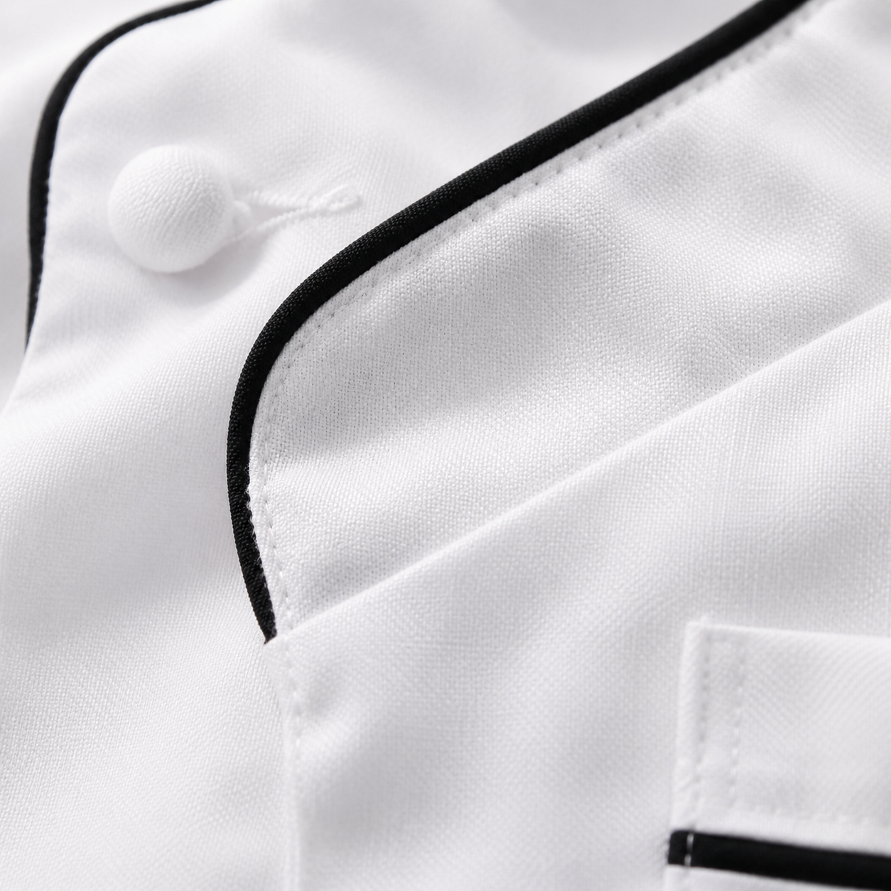 Long Sleeve Chef Coat with Name – White Chef Jacket with Black Piping