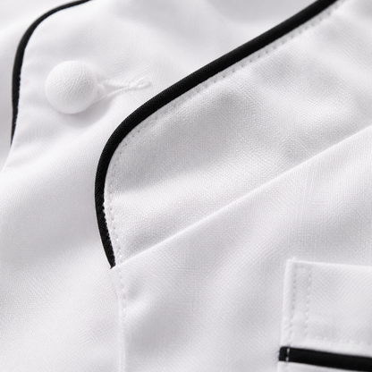 Long Sleeve Chef Coat with Name – White Chef Jacket with Black Piping