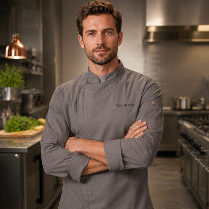Long Sleeve Chef Jacket – Modern Kitchen Service Coat with Logo