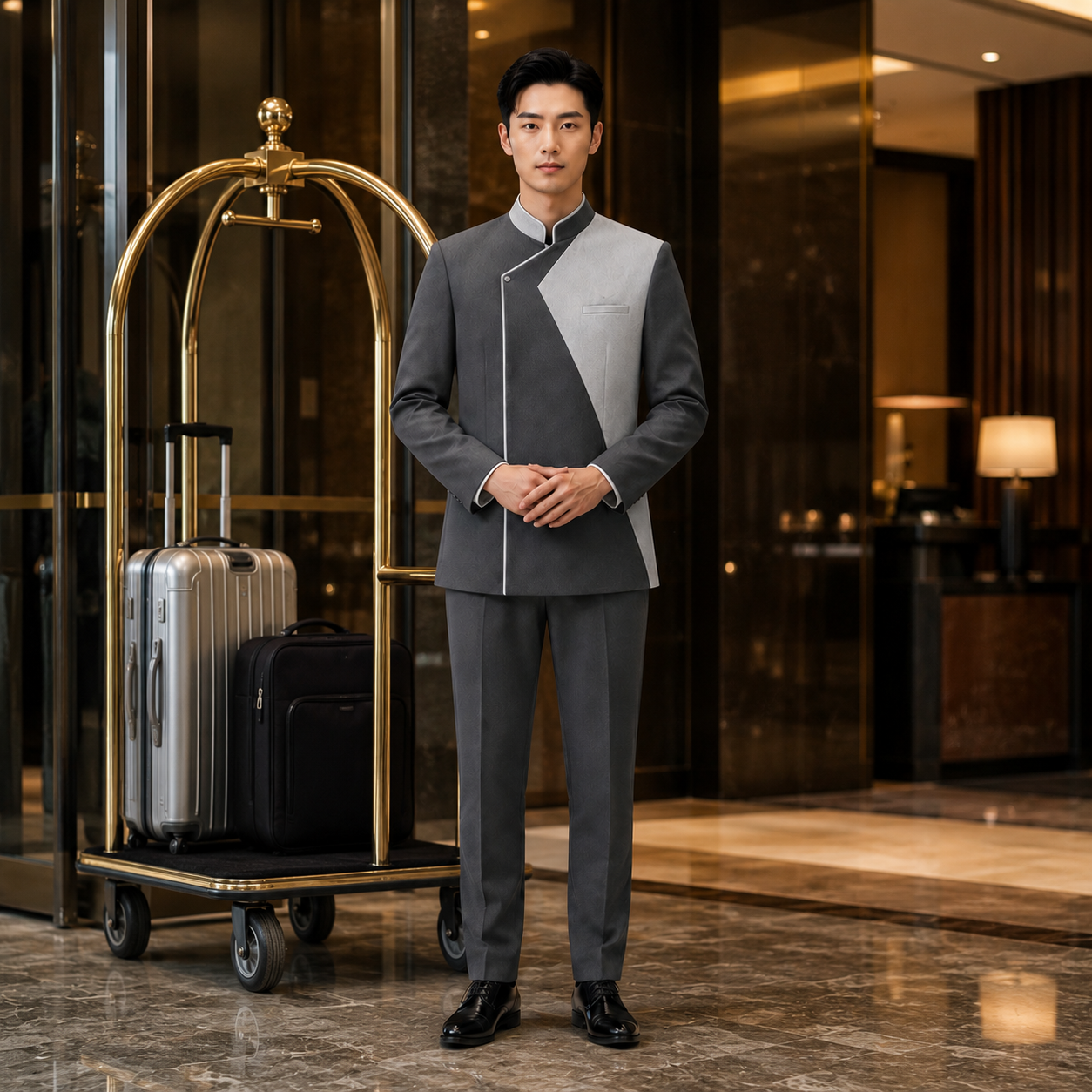 Men’s Hotel Concierge Uniform with Logo – Luxury Reception Staff Outfit
