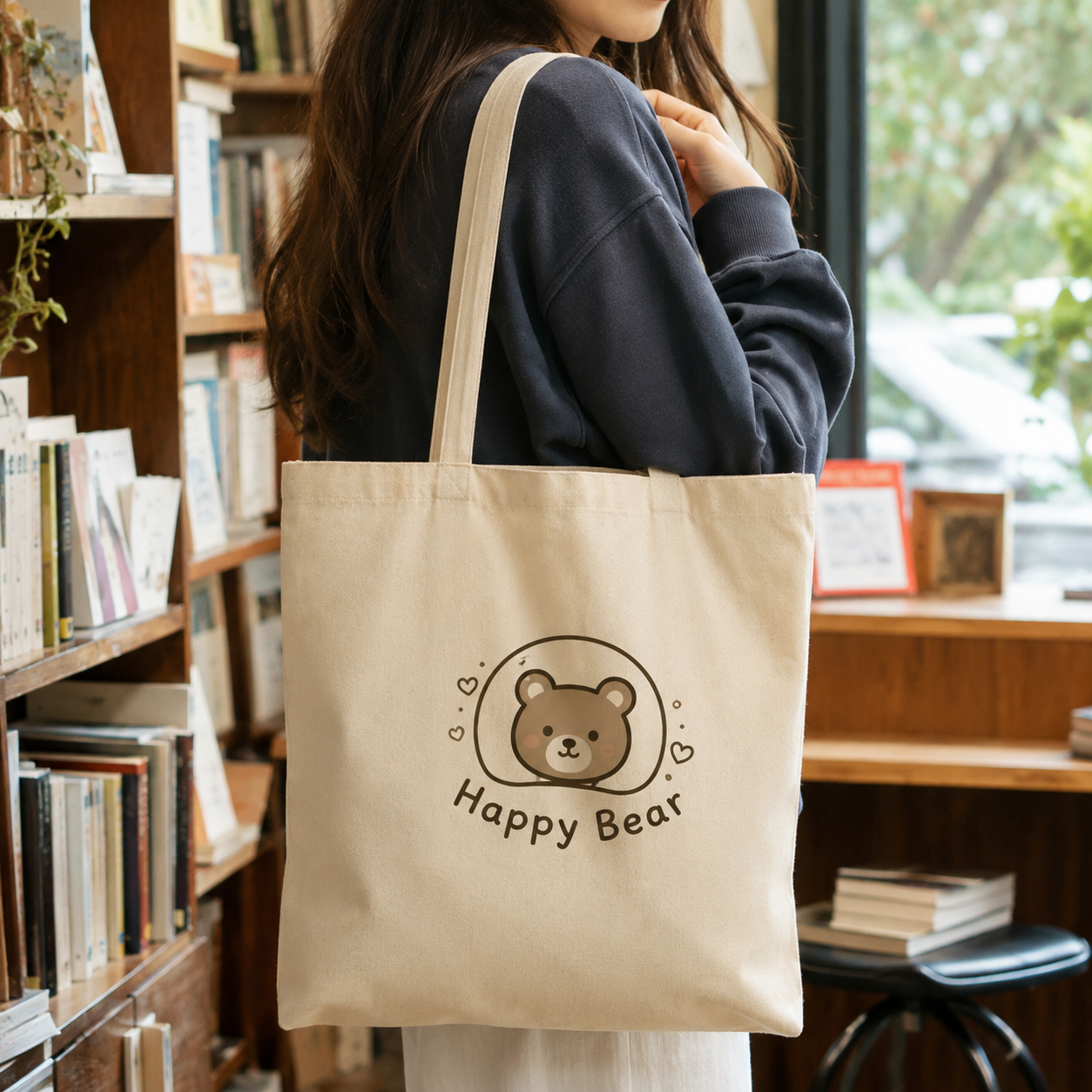 Natural Cotton Tote Bag with Logo – Eco-Friendly Reusable Shopping Bag