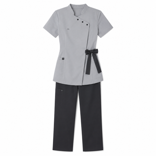 Women’s Spa Scrub Uniform Set – Logo Wrap Top & Pants