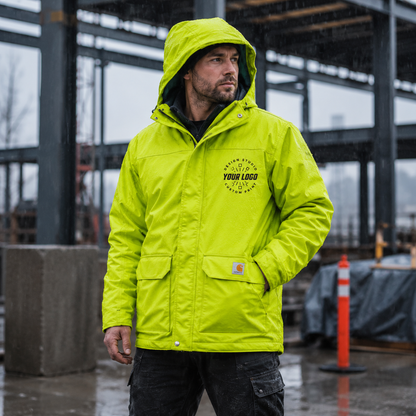 Custom Carhartt Hi-Vis Waterproof Jacket with Logo – Insulated Hooded Workwear Jacket