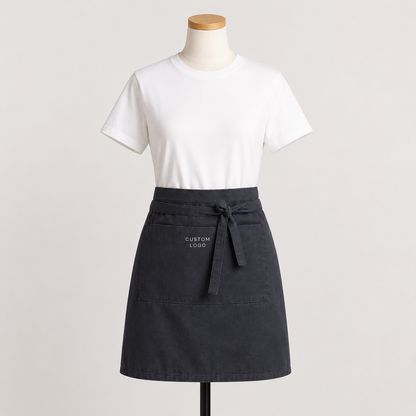 Logo Waist Apron – Cotton Twill Half Apron for Cafe, Restaurant & Barista Staff
