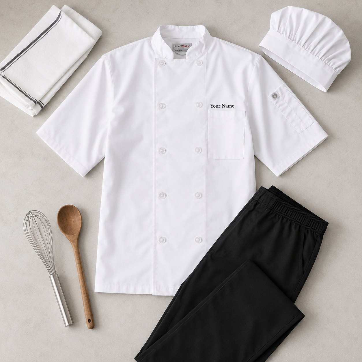 Short Sleeve Chef Coat – White Kitchen Uniform Jacket with Logo