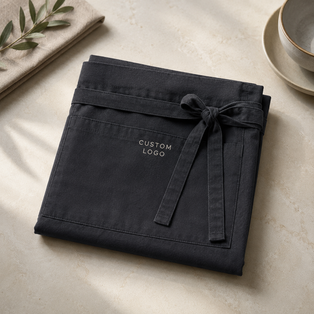 Logo Waist Apron – Cotton Twill Half Apron for Cafe, Restaurant & Barista Staff