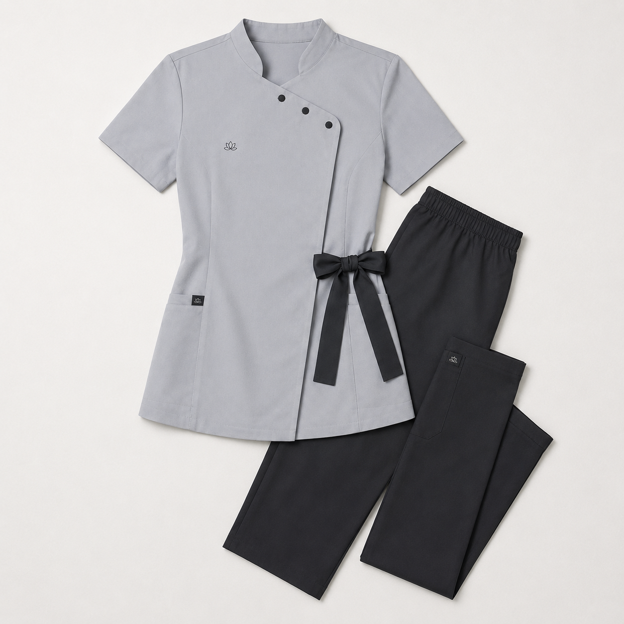 Women’s Spa Scrub Uniform Set – Logo Wrap Top & Pants