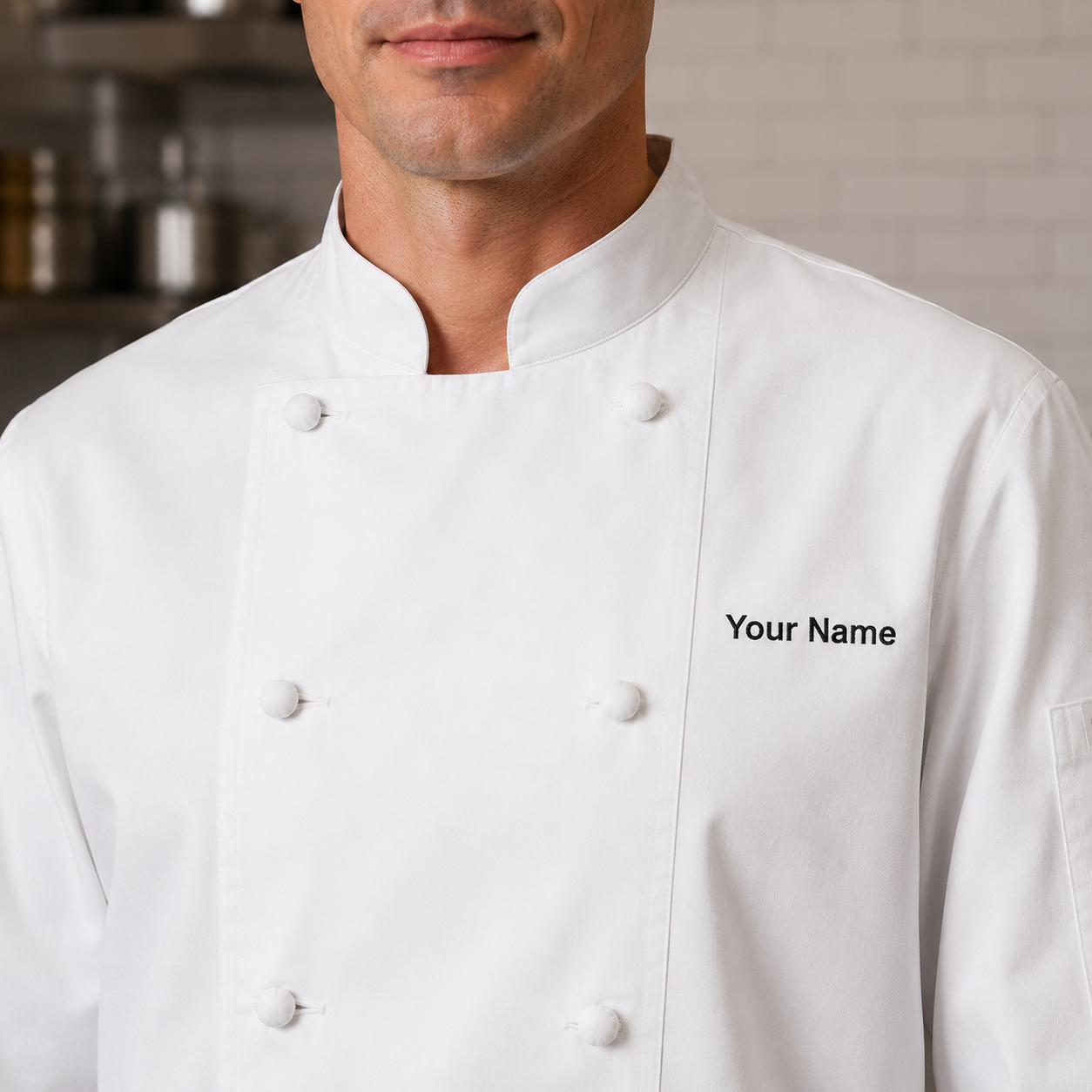 Unisex Long Sleeve Chef Coat – White Professional Kitchen Uniform with Logo