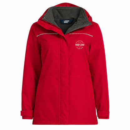 Women’s Waterproof Jacket with Logo – Red Fleece-Lined Hooded Jacket