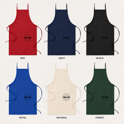 Logo Full-Length Bib Apron – Work Apron with Front Pocket for Cafe & Restaurant Staff