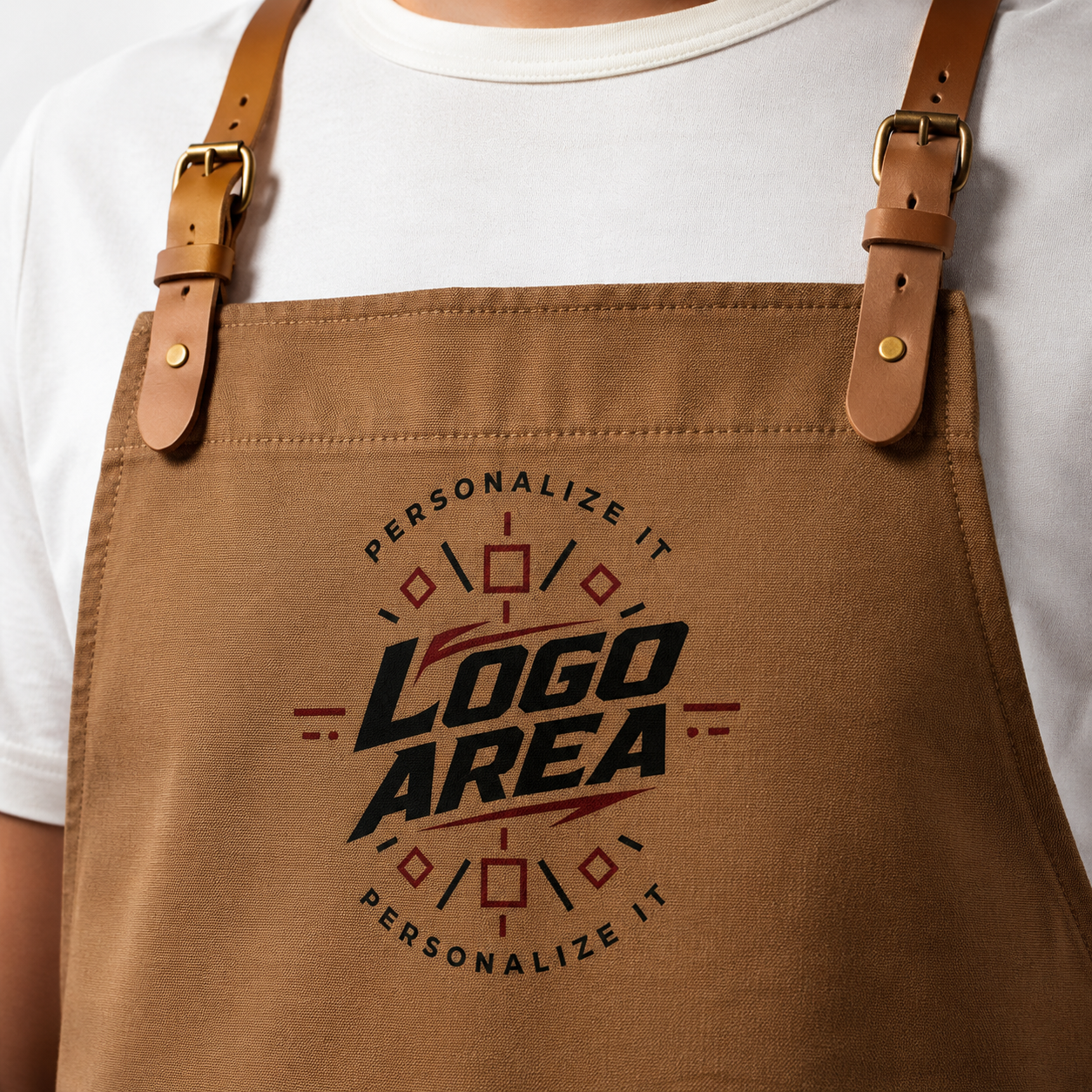 Logo Canvas Bib Apron – Leather Strap Work Apron for Chefs & Baristas
