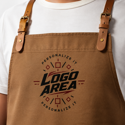Logo Canvas Bib Apron – Leather Strap Work Apron for Chefs & Baristas
