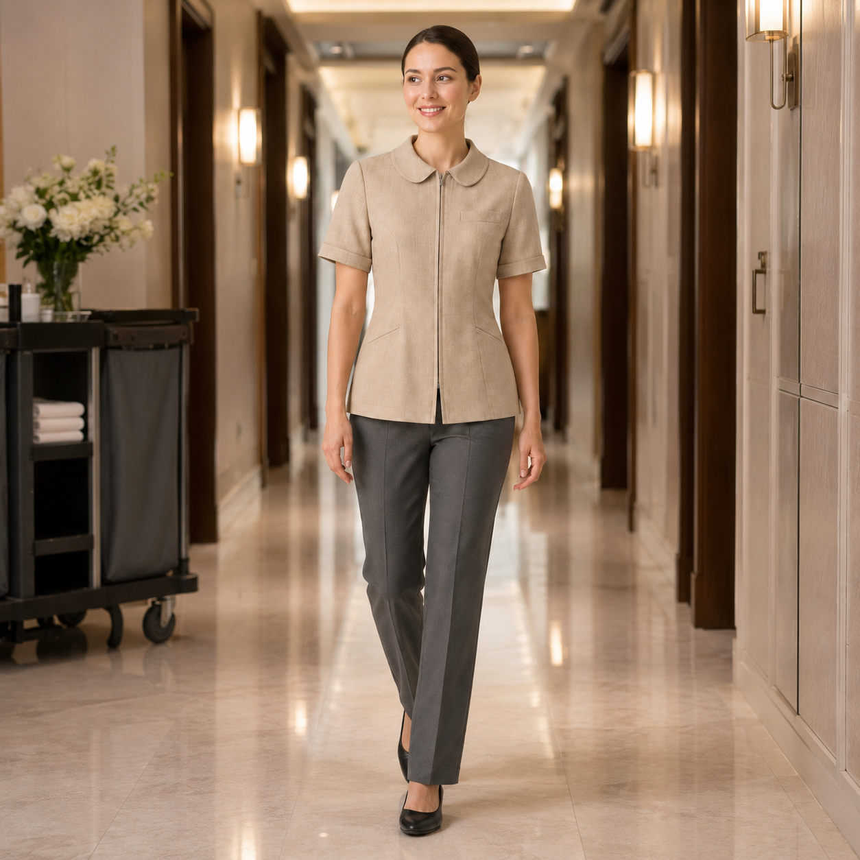 Women’s Housekeeping Uniform with Logo – Hotel Room Attendant Top & Pants
