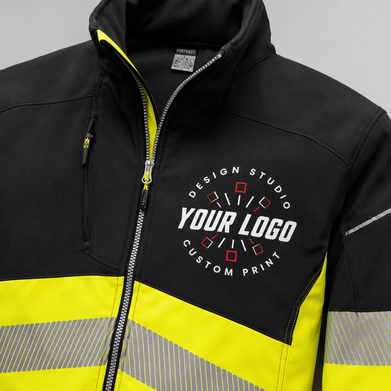 Custom Hi-Vis Work Jacket with Logo – Softshell Safety Jacket for Outdoor Crews