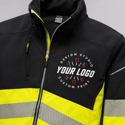 Custom Hi-Vis Work Jacket with Logo – Softshell Safety Jacket for Outdoor Crews