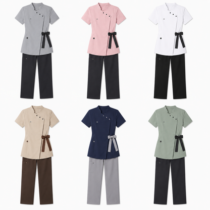 Women’s Spa Scrub Uniform Set – Logo Wrap Top & Pants