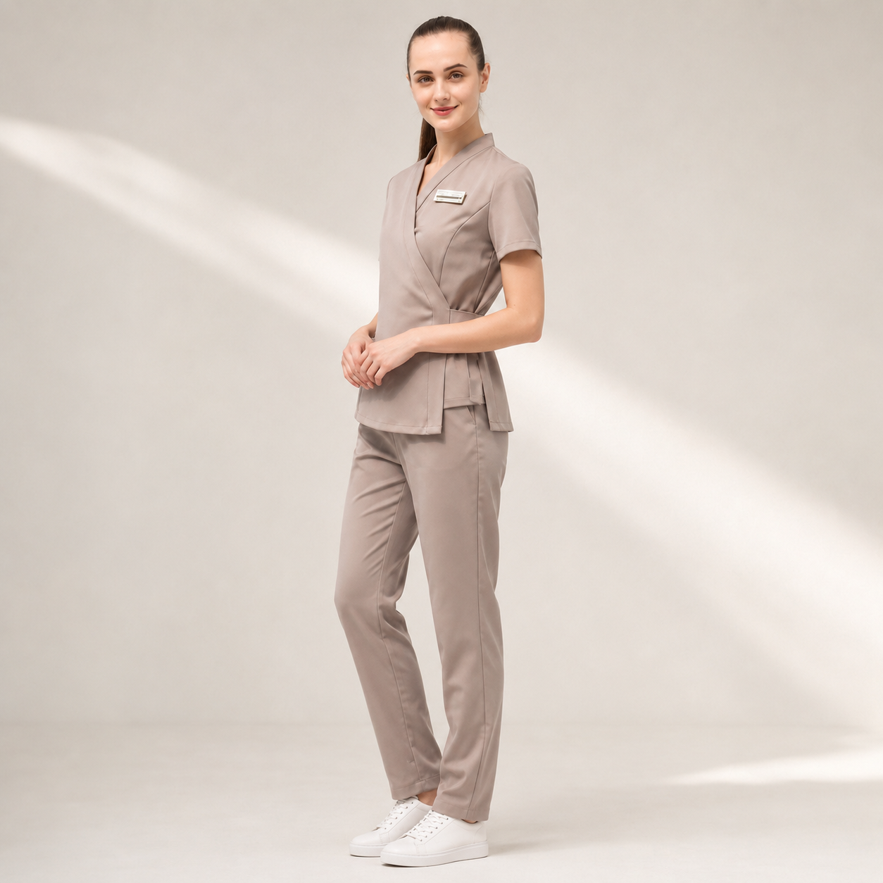 Embroidered Salon Uniform Set – Women’s Wrap Tunic & Pants for Spa Teams