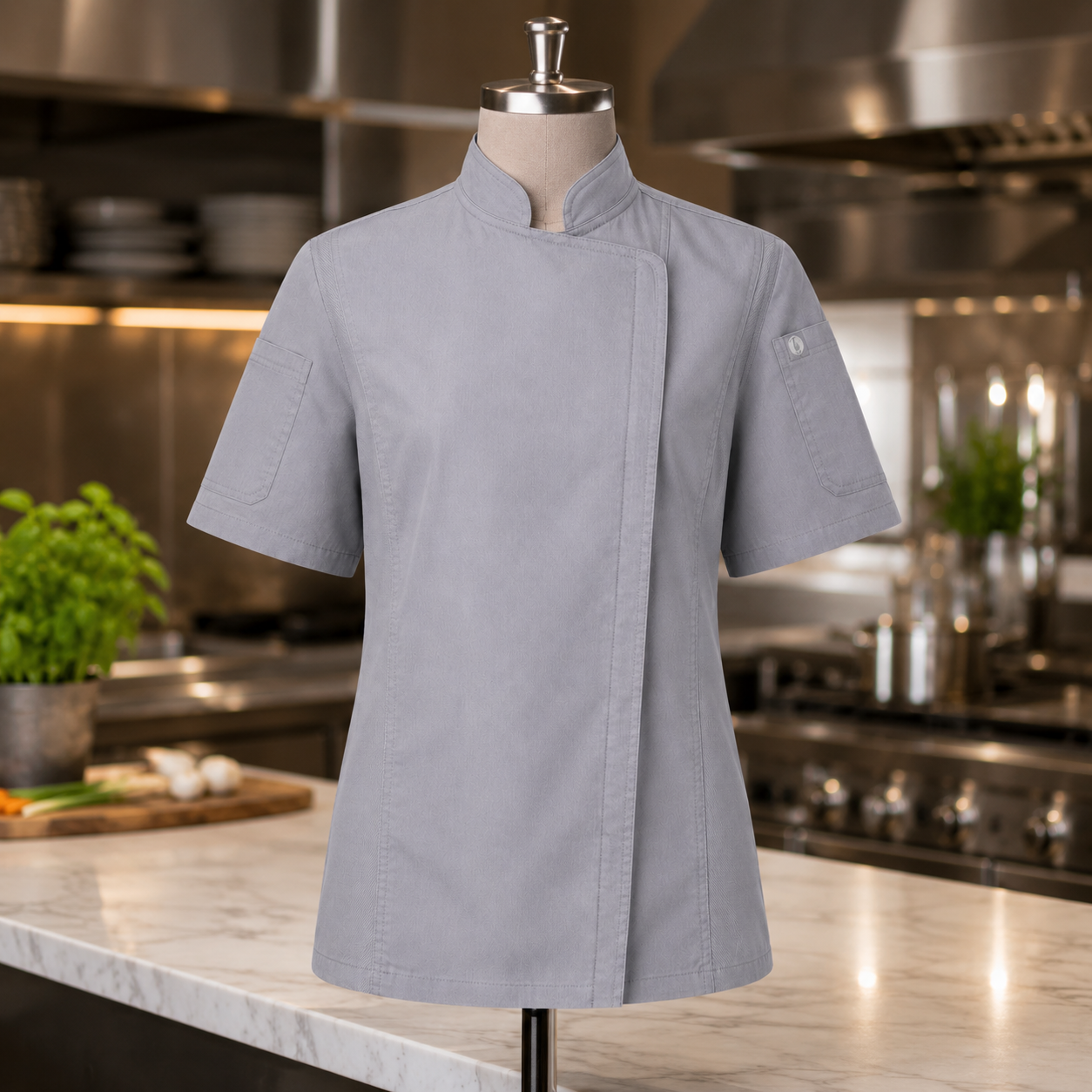 Women’s Short Sleeve Chef Jacket – Logo Service Uniform Jacket