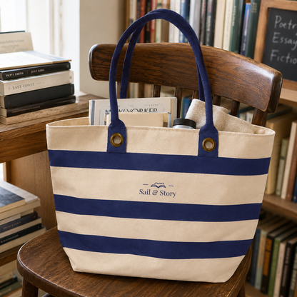 Striped Canvas Tote Bag with Logo – Nautical Beach & Shopping Tote