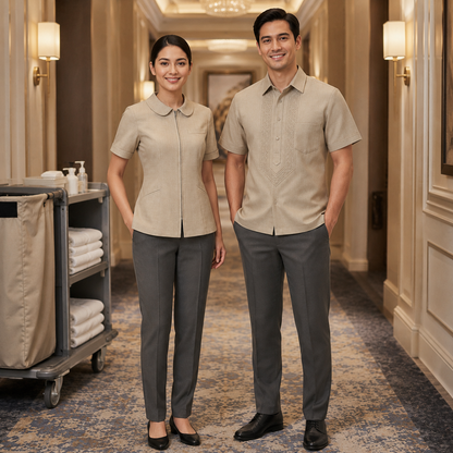 Women’s Housekeeping Uniform with Logo – Hotel Room Attendant Top & Pants
