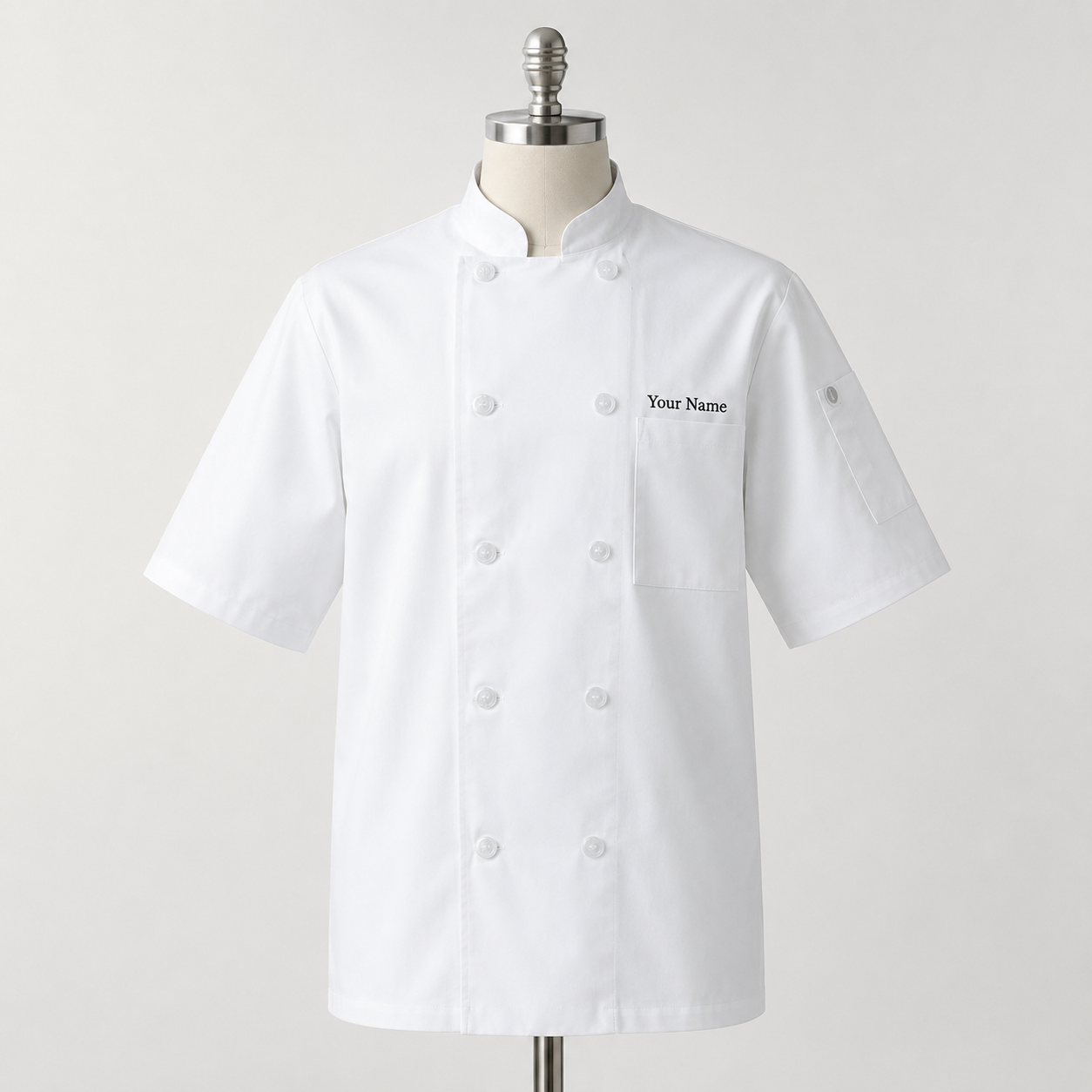 Short Sleeve Chef Coat – White Kitchen Uniform Jacket with Logo