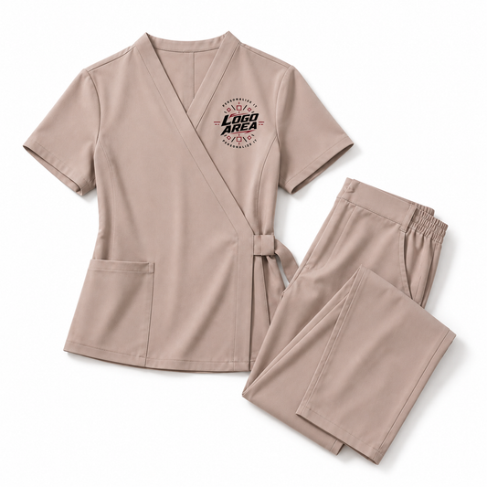Embroidered Salon Uniform Set – Women’s Wrap Tunic & Pants for Spa Teams