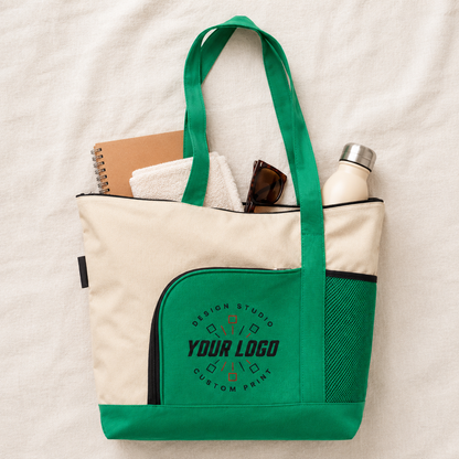 Multi-Pocket Zipper Tote Bag with Logo – Promotional Travel & Event Bag