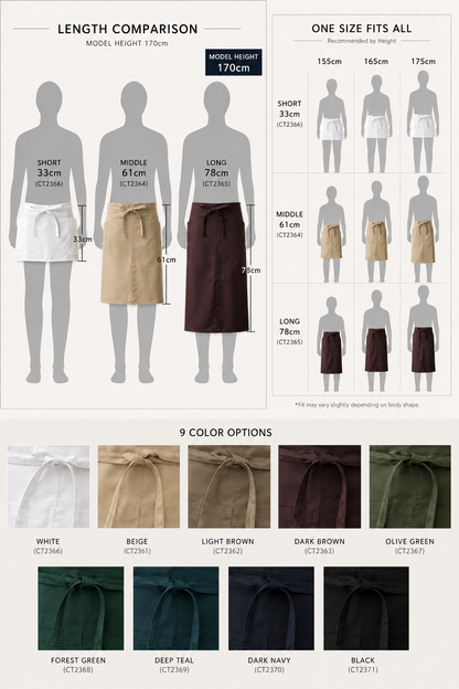 Logo Waist Apron – Professional 3-Length Apron for Restaurants, Cafes & Salons