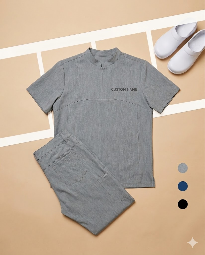 Personalized Scrub Set with Name – Short Sleeve Clinic Uniform for Spa & Salon Staff